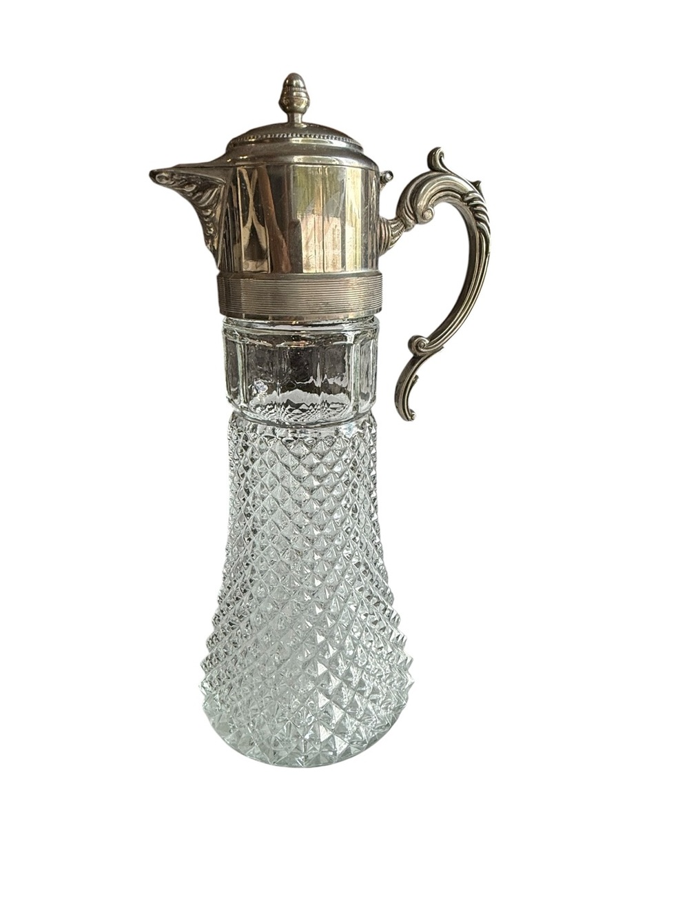 Vintage Leonard of Italy Crystal Claret Diamond Point Glass Water Pitcher Carafe